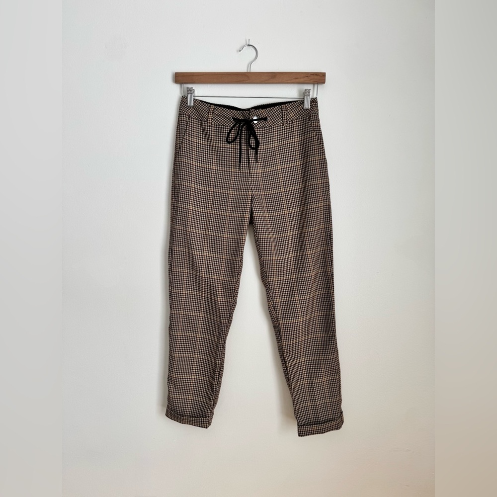 Kaffe Women's Brown Houndstooth Drawstring Dress Pants